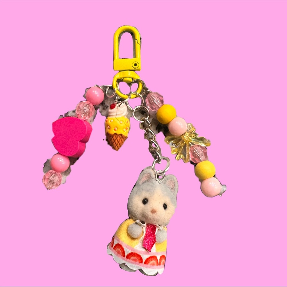 Handmade Colorful Cat Keychain Charm for